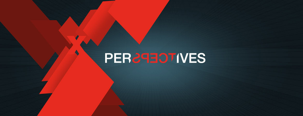 PERSECTIVES logo with red geometric shapes and dark background, featuring the word 