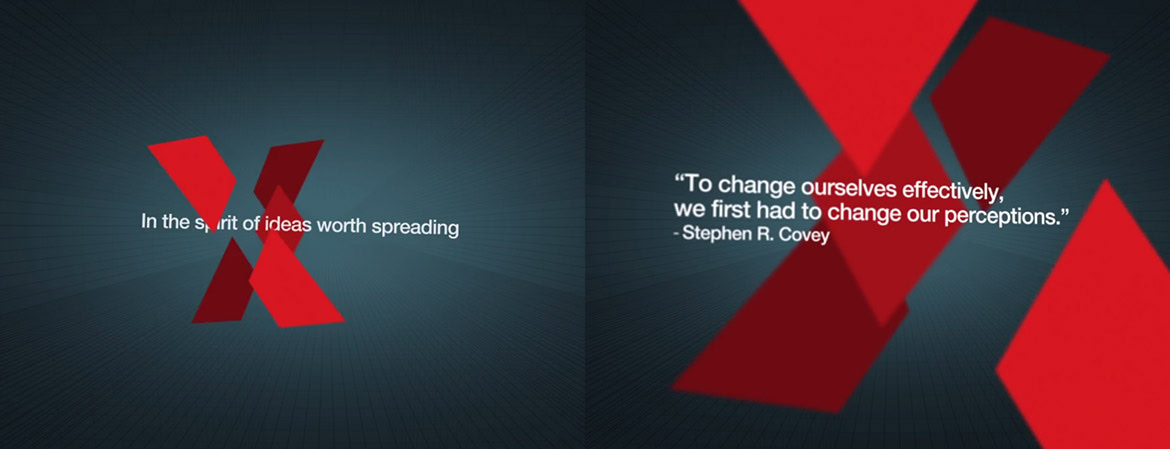 In the image, two slides display the X and red geometric shapes, with quotes about changing perceptions and ideas.
