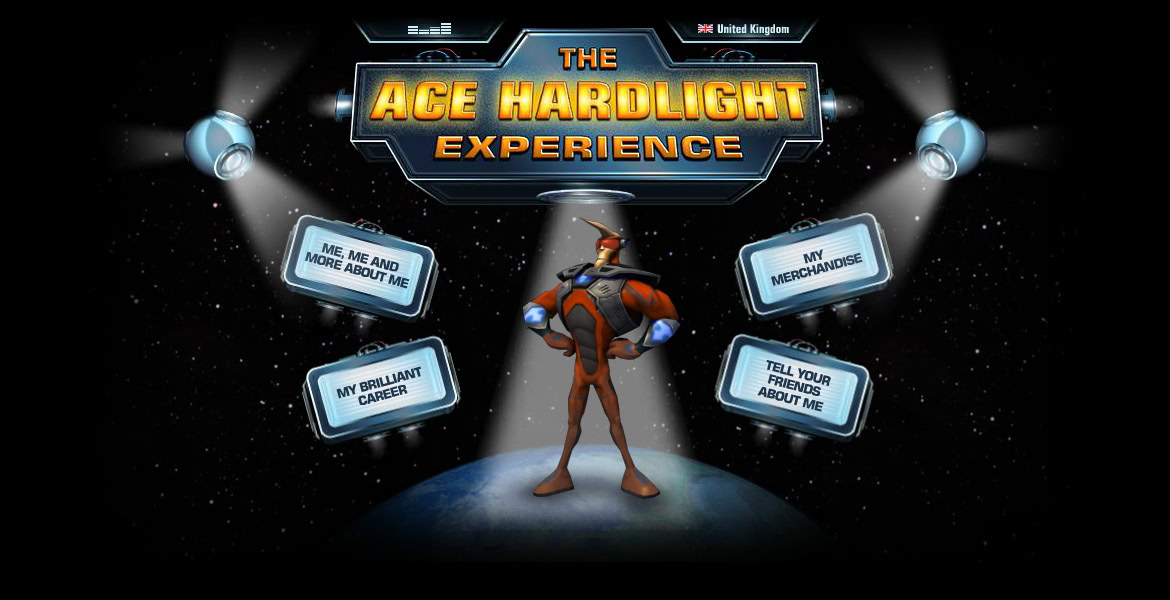 The Ace Hardlight Experience logo with a superhero figure in space, surrounded by speech bubbles about personal achievements and career.
