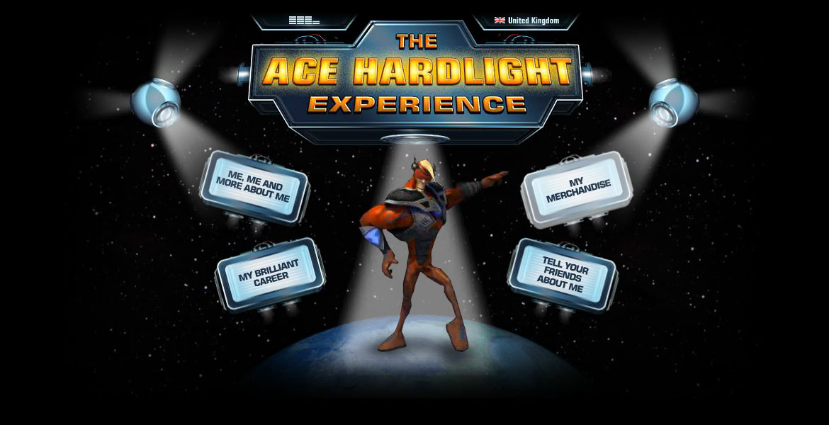 The Ace Hardlight Experience logo with a central character in space, surrounded by speech bubbles with text.