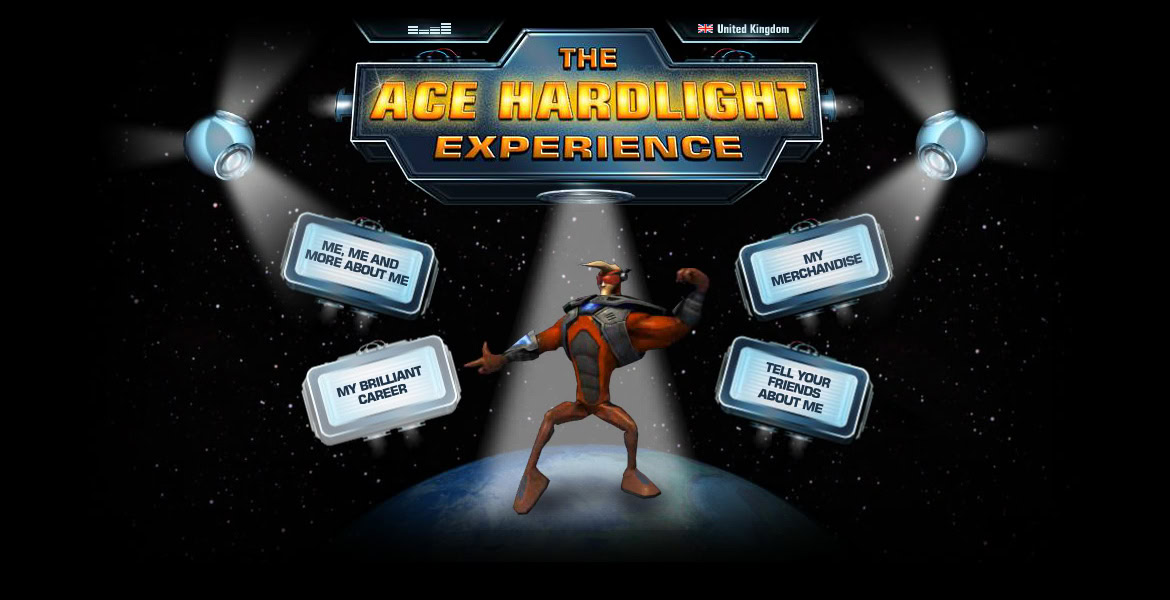 The Ace Hardlight Experience logo with a superhero figure floating in space, surrounded by speech bubbles with text.
