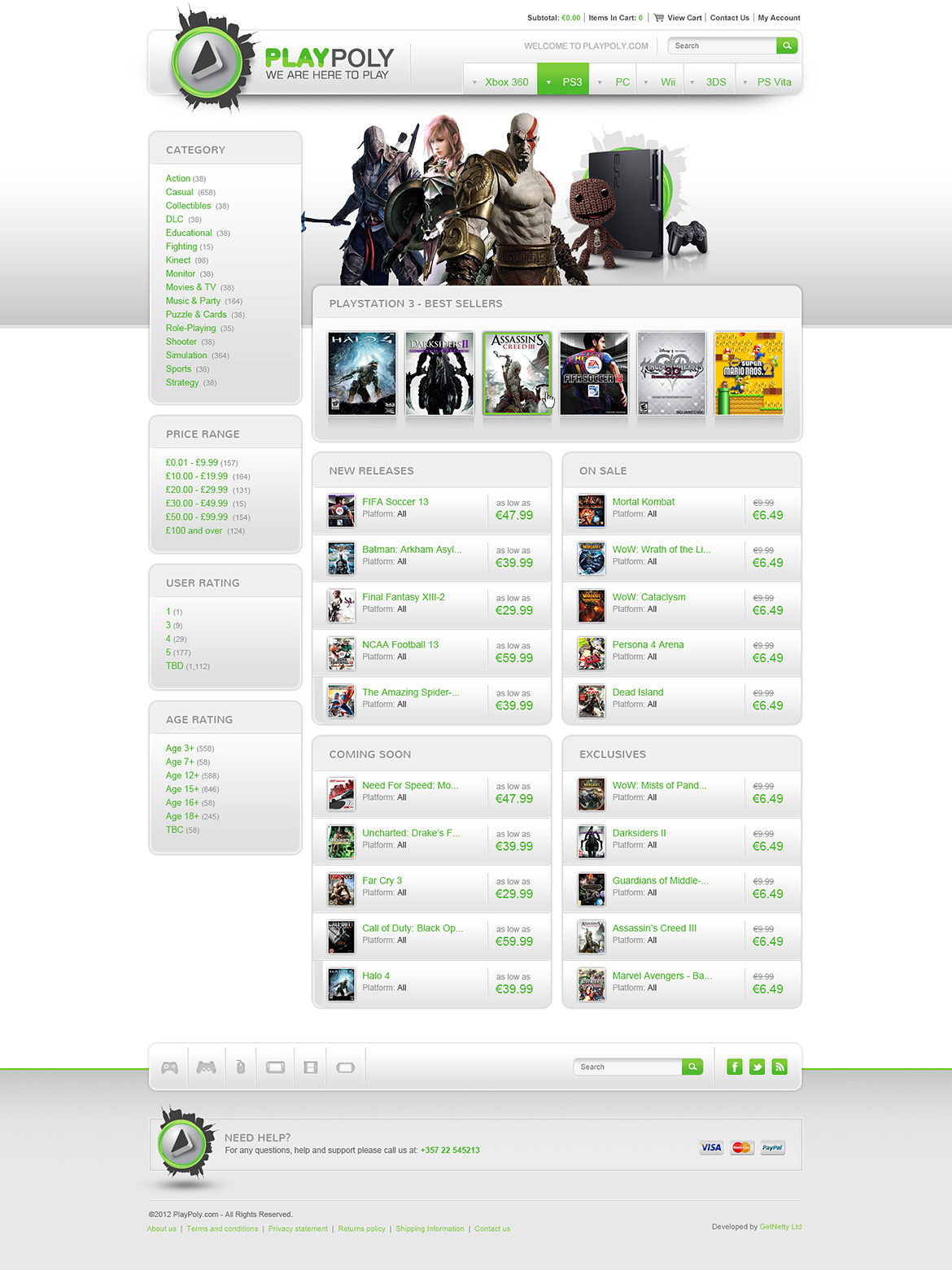 PlayStation gaming consoles and accessories displayed on a website homepage.