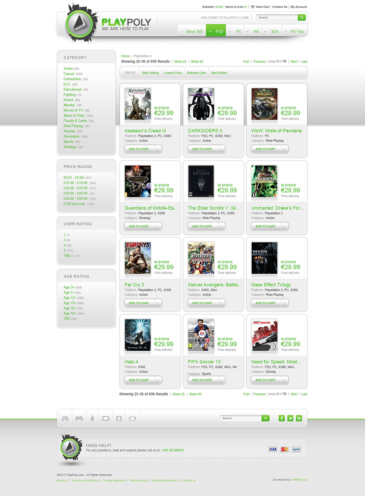 A selection of video games displayed on an online store webpage, with titles and prices visible.