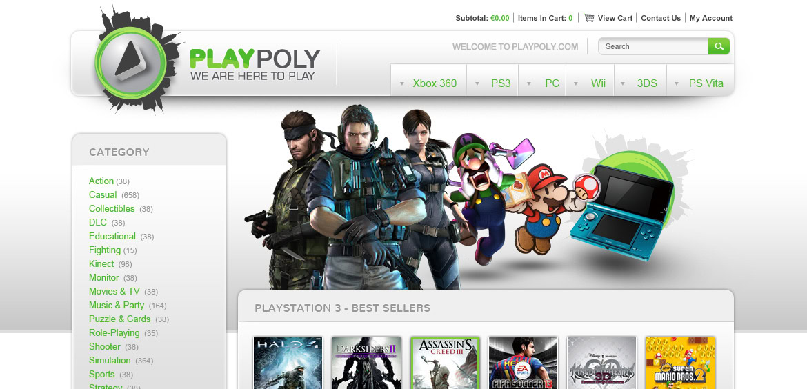 A group of gamers in military-style gear with animated characters and gaming consoles on a website homepage.