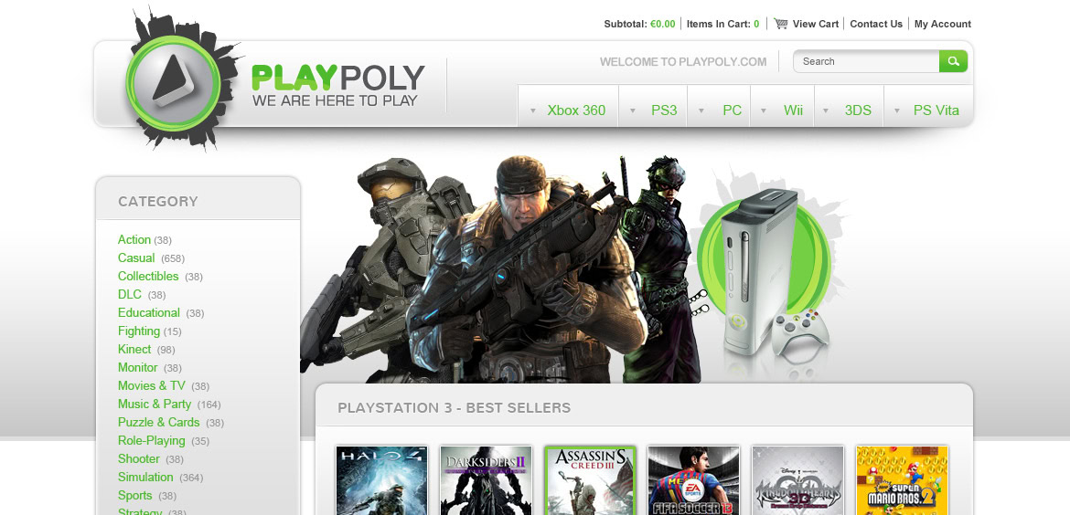 A group of soldiers in tactical gear with weapons, alongside a gaming console and controllers on a website homepage.