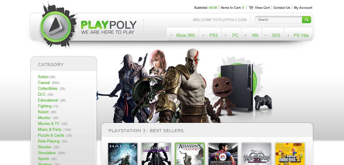 A group of gaming characters and consoles displayed on a website homepage.