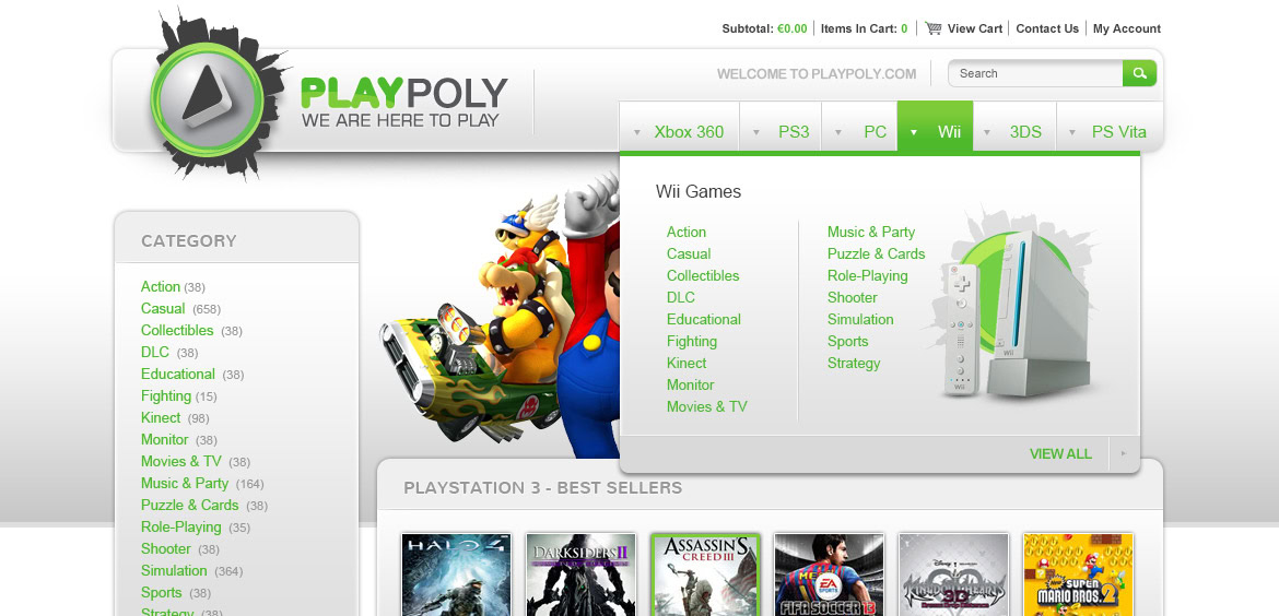 A group of gaming consoles, controllers, and game cases displayed on a website homepage.