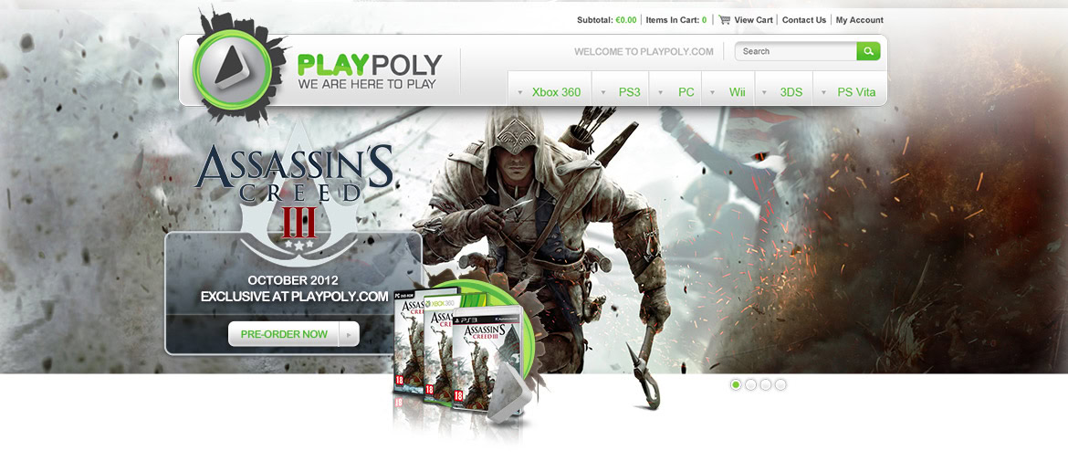 A group of characters from Assassin's Creed III in a snowy environment, with game packaging in the foreground.
