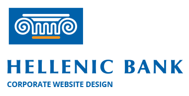 A group of modern office buildings with the Hellenic Bank logo displayed on a sign in front.