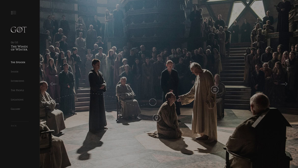 A group of people gathered in a dimly lit room with stairs, some seated and others standing, engaged in a scene.