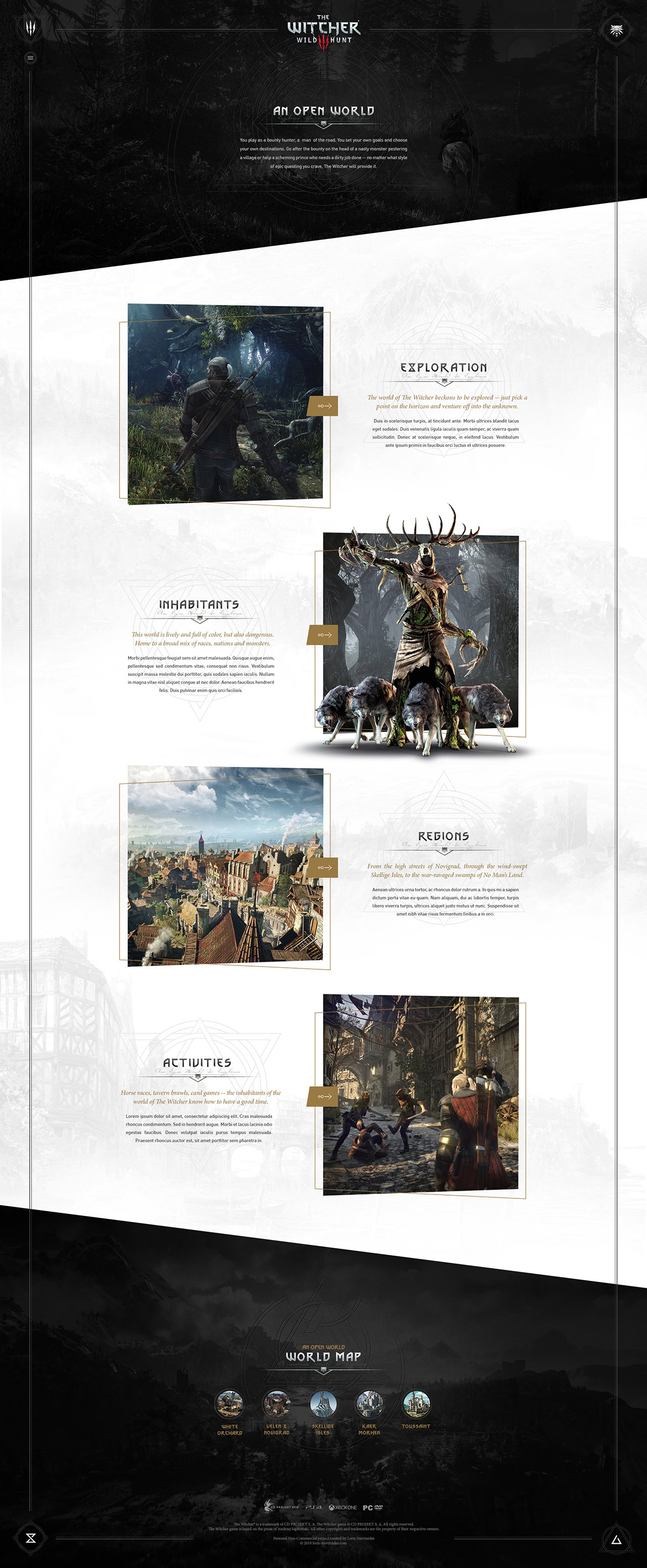 A digital infographic showcasing game exploration, characters, records, activities, and a world map with a dark background.