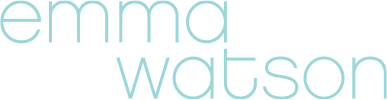 Emma Watson logo in light blue with her name in lowercase letters.