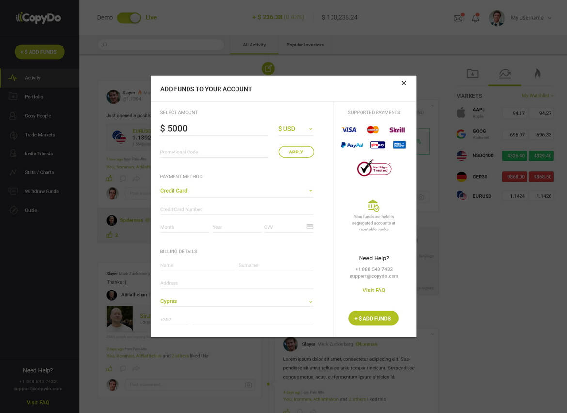 A group of people using a computer to add funds to their account on a financial platform.