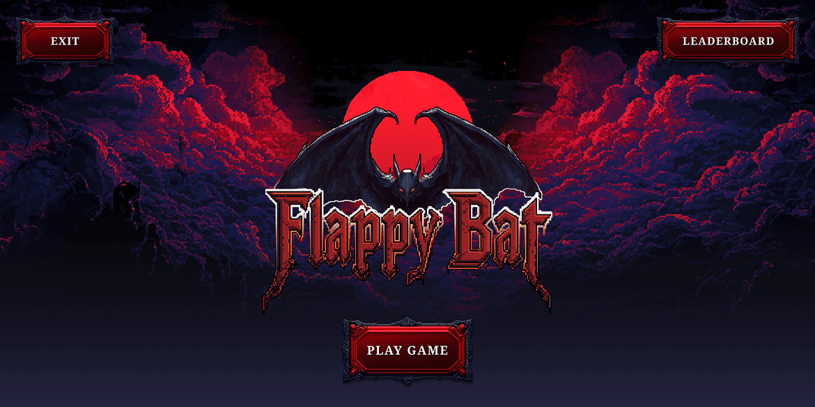 Illustration of a dark sky with red clouds, a large red moon, and a bat with outstretched wings.