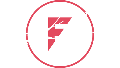 A red and white logo with a stylised letter 