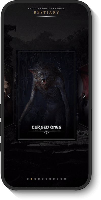 A dark, eerie scene featuring a monstrous creature with glowing eyes and a haunted forest background.
