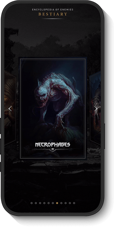 A monstrous creature with glowing eyes and sharp claws, set against a dark, ominous background.