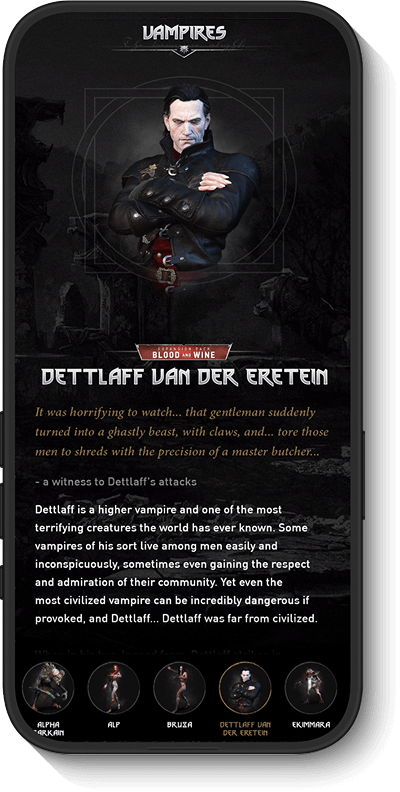 A young man dressed as a vampire with crossed arms, dark background, and text about a fictional story.