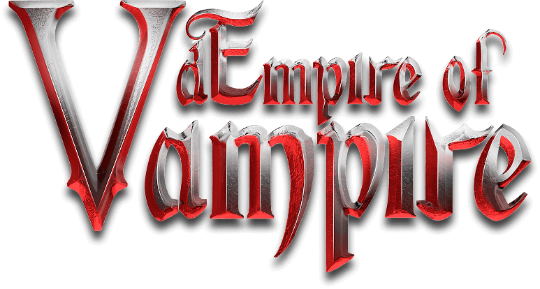 Vampire of Vampire logo with stylised red and grey text on a black background.