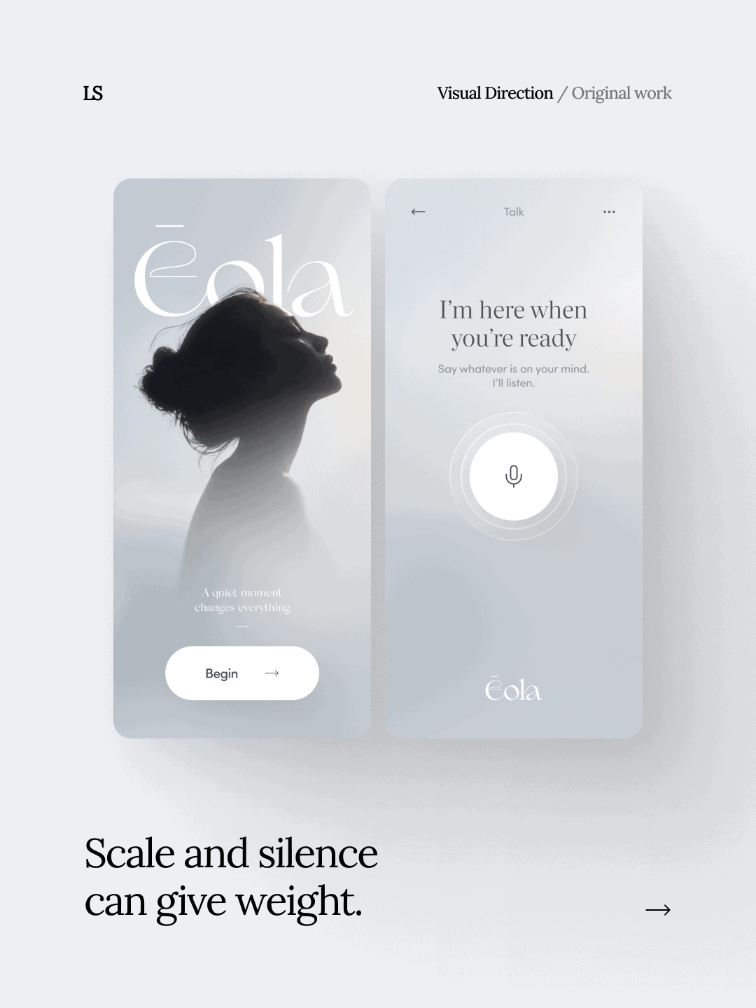 Silhouette of a woman with her hair in a bun, facing left, next to a smartphone screen showing a voice assistant app.