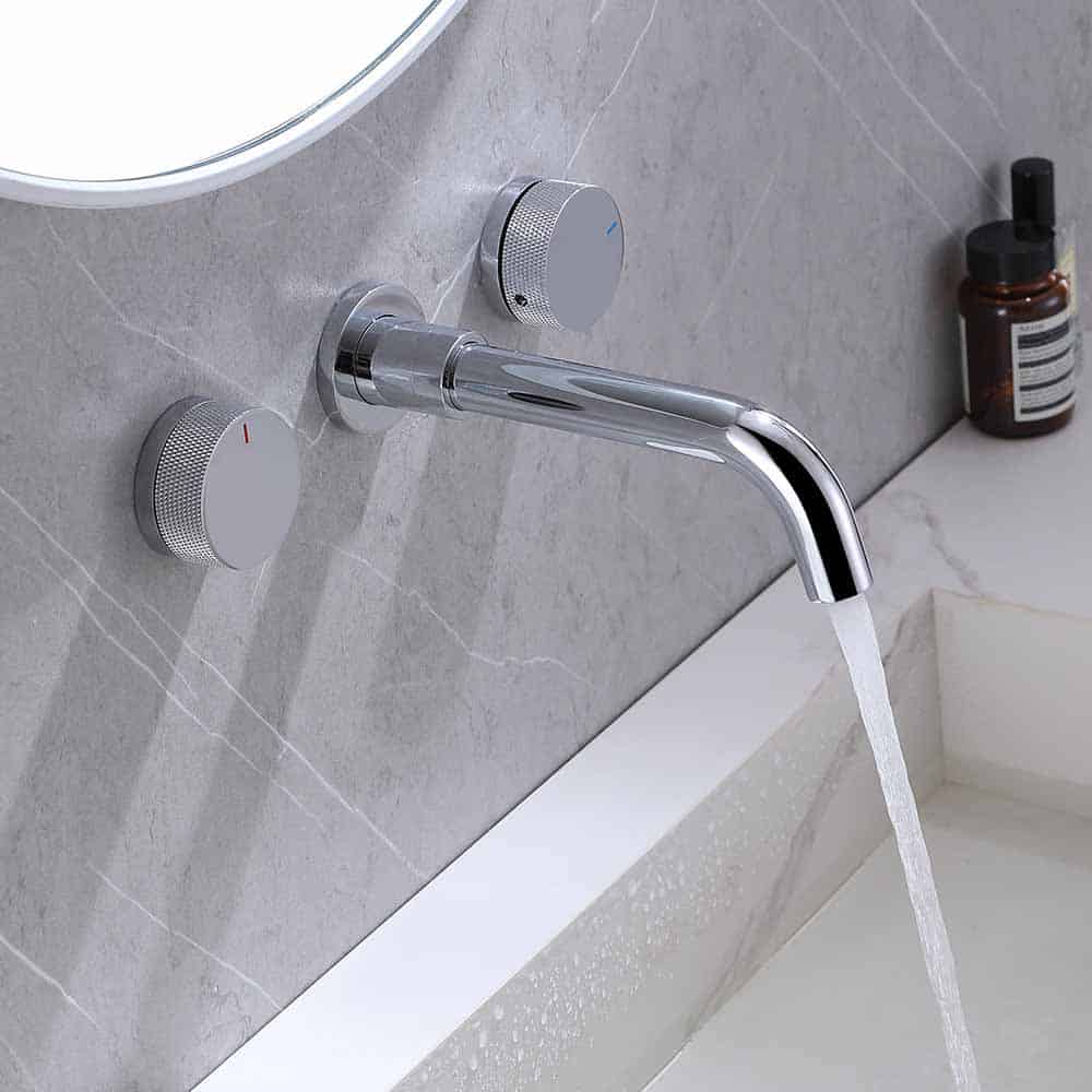 Chrome wall mounted bathroom basin pillar tap -waterflow- B668 06