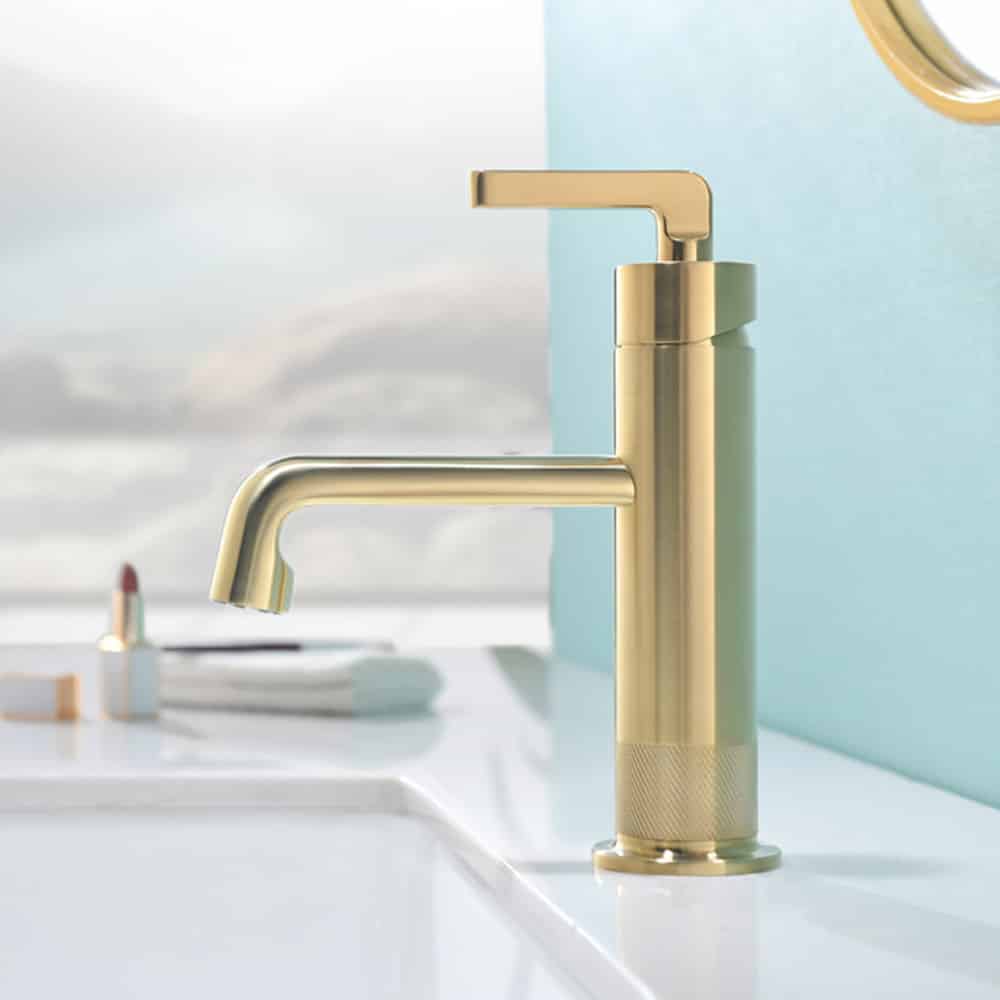Brushed gold bathroom sink tap with knurled - B072 01 30 1