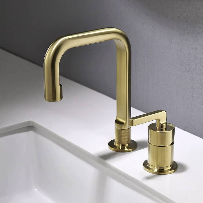 Brushed gold 2 hole bathroom sink tap with knurled - B072 29 30 1 - 1