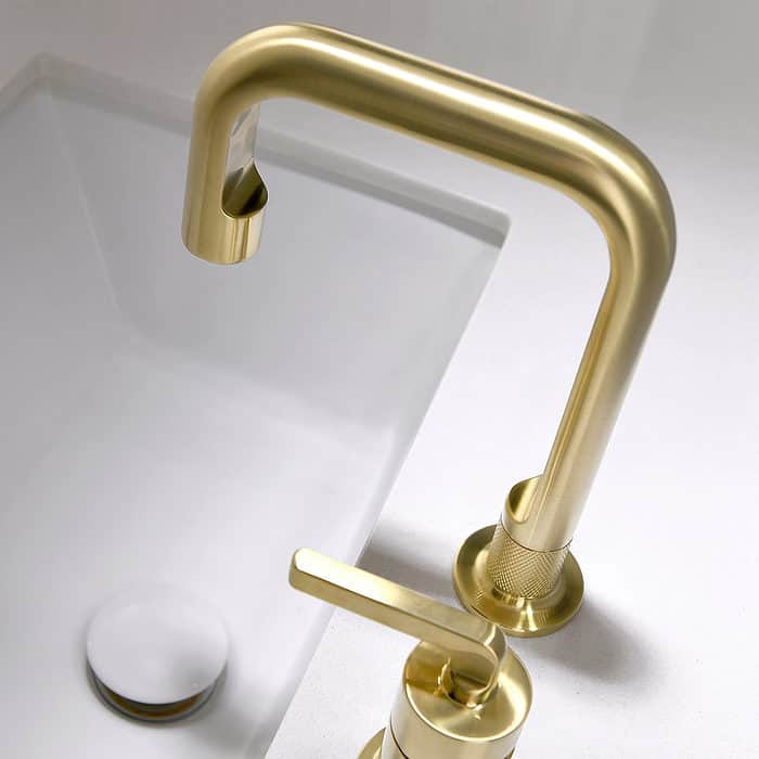 Brushed gold 2 hole bathroom sink tap with knurled - B072 29 30 1 - 2
