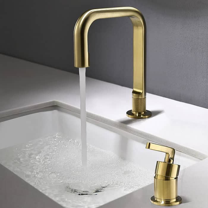Brushed gold 2 hole bathroom sink tap with knurled - B072 29 30 1 - 3
