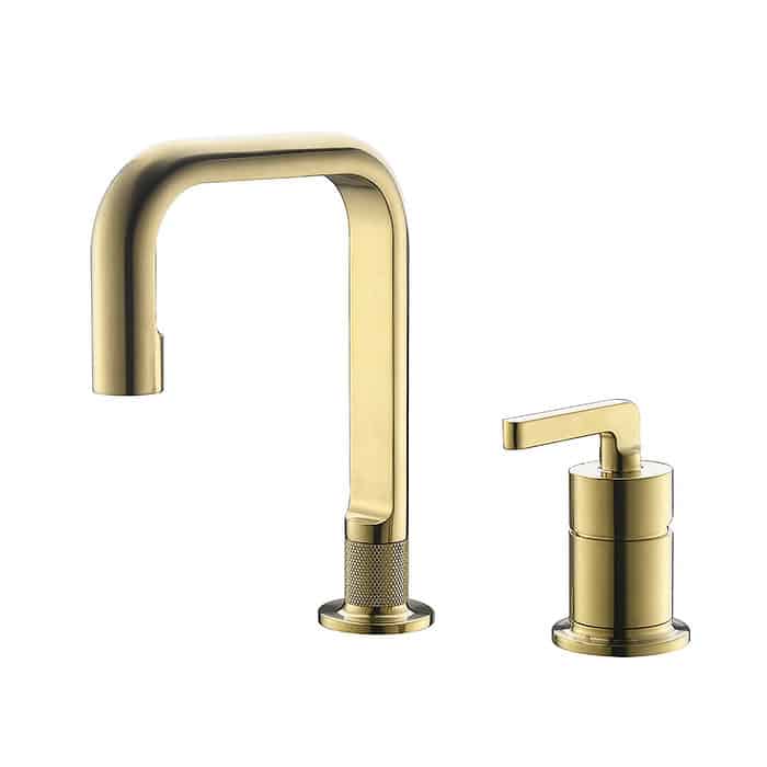 Brushed gold 2 hole bathroom sink tap with knurled - B072 29 30 1 - white background
