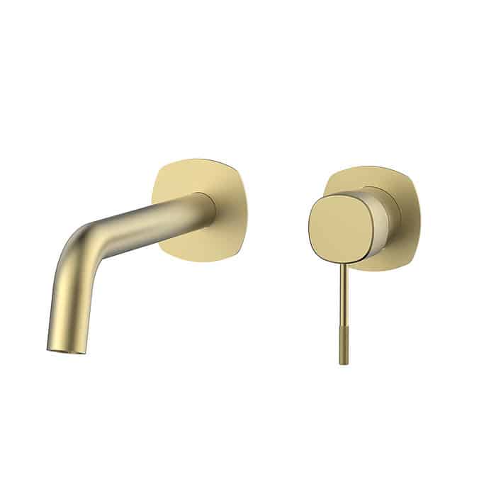 brushed gold wall mounted bathroom mixer tap with knurled handle - B602 01 30 1