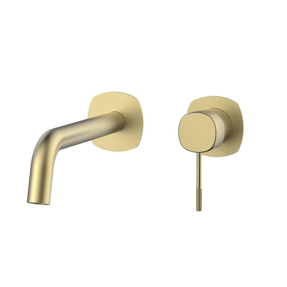 brushed gold wall mounted bathroom mixer tap with knurled handle - B602 01 30 1