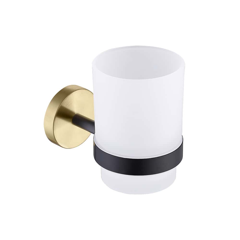 Brushed gold & black knurled bathroom tumbler holder - A142 07 47 8