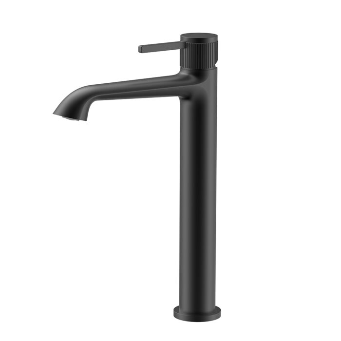 Matte black Single Hole Tall Bathroom Mixer Tap Knurled Design | B100602311