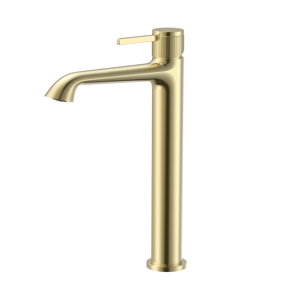 Brushed gold Single Hole Tall Bathroom Mixer Tap Knurled Design | B100602431