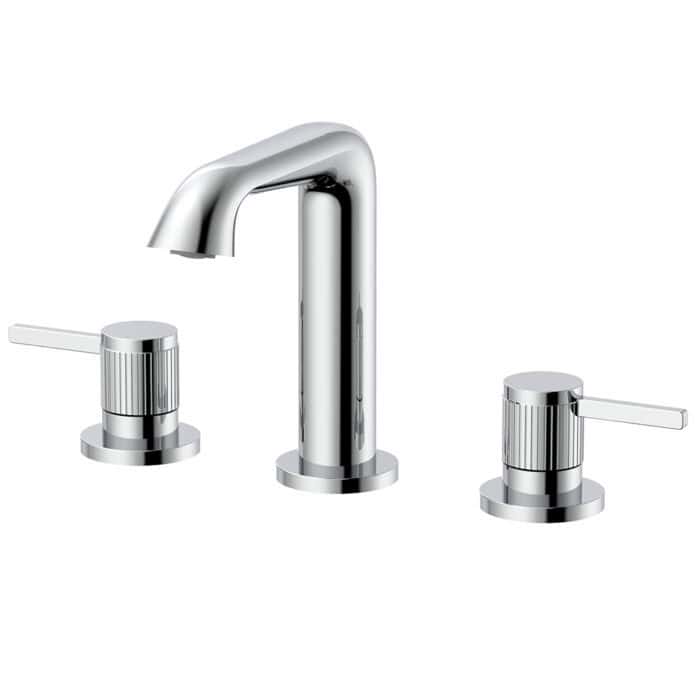 Chrome Widespread Bathroom Mixer Tap With Knurled Streamlined Design | B100604011