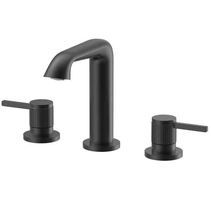 Matte black Widespread Bathroom Mixer Tap With Knurled Streamlined Design | B100604311