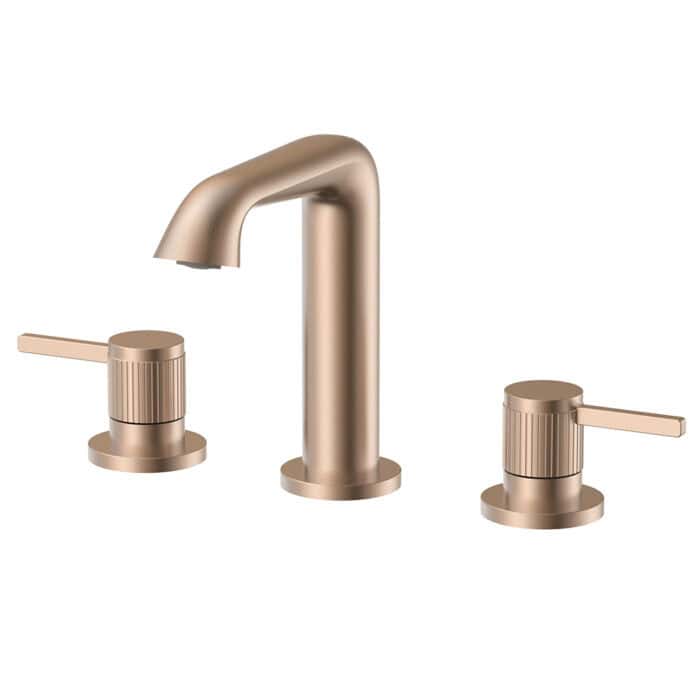 Rose Gold Widespread Bathroom Mixer Tap With Knurled Streamlined Design | B100604361