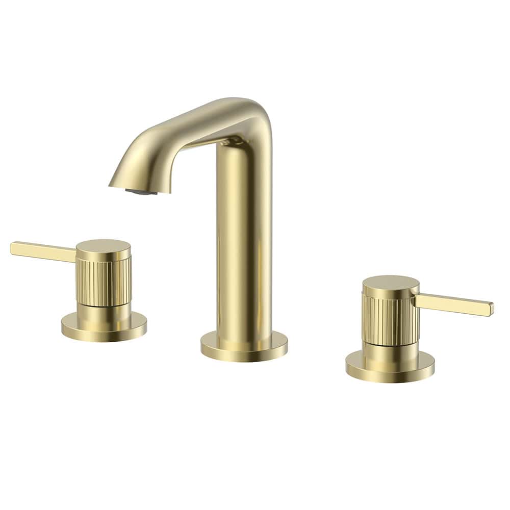 Brushed gold Widespread Bathroom Mixer Tap With Knurled Streamlined Design | B100604431