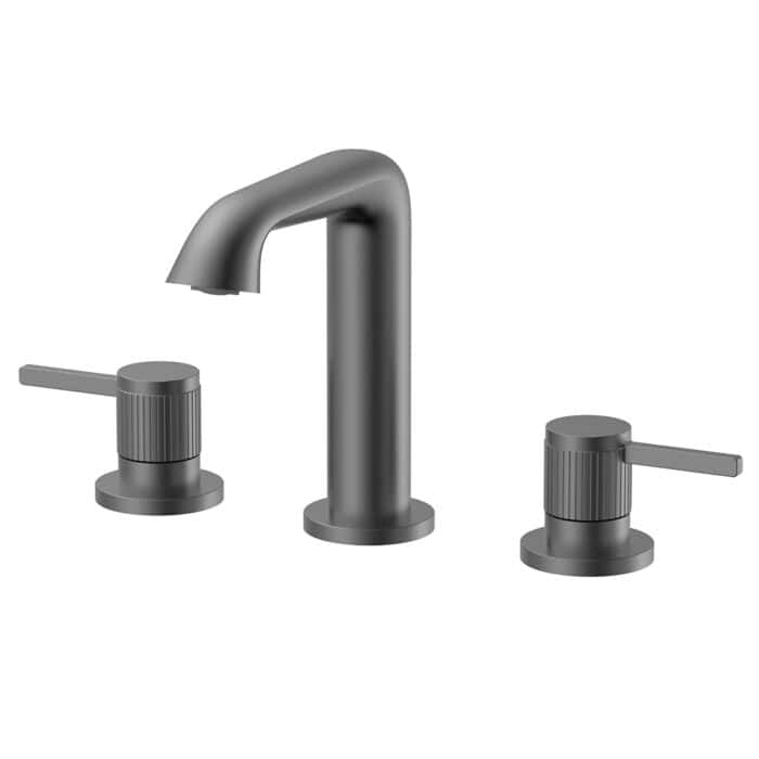 Gunmetal Widespread Bathroom Mixer Tap With Knurled Streamlined Design | B100604451