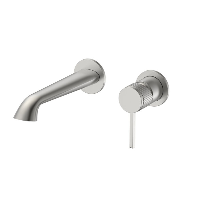 Brushed nickel Double Hole Single Handle Hidden Bathroom Mixer Tap With Knurled Design | B100628021