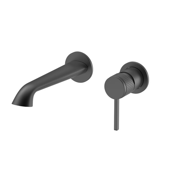 Matte black Double Hole Single Handle Hidden Bathroom Mixer Tap With Knurled Design | B100628311