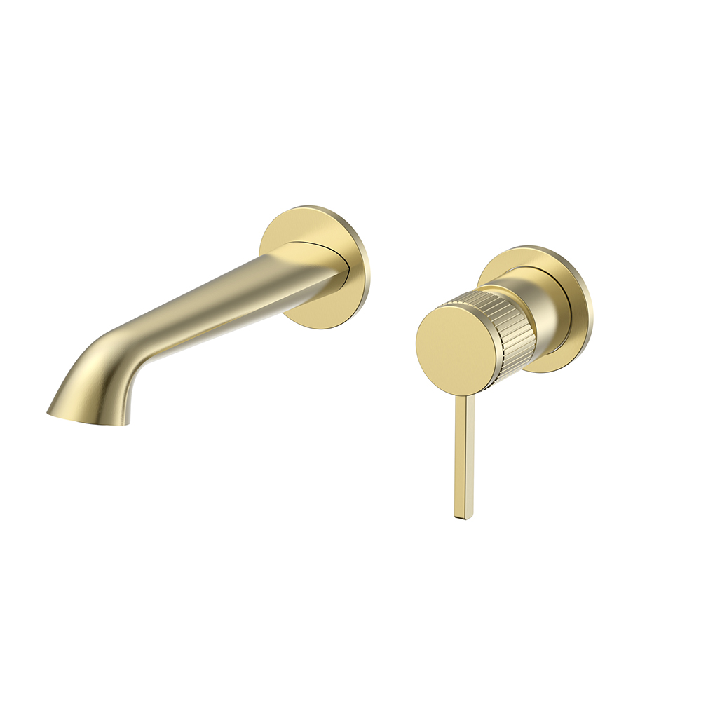 Brushed gold Double Hole Single Handle Hidden Bathroom Mixer Tap With Knurled Design | B100628431