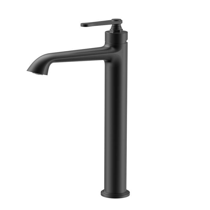 Matte black Single Handle Tall Bathroom Sink Mixer Tap With Spiral Pattern Design | B1006A02311