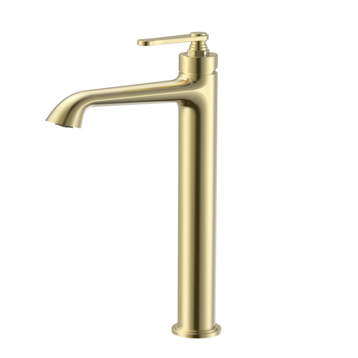 Brushed gold Single Handle Tall Bathroom Sink Mixer Tap With Spiral Pattern Design | B1006A02431