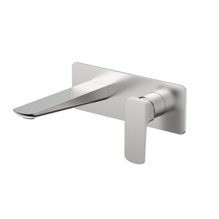 Brushed nickel Single Handle Wall Mounted Bathroom Mixer Taps In Solid Brass | B100727021