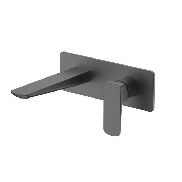 Matte black Single Handle Wall Mounted Bathroom Mixer Taps In Solid Brass | B100727311
