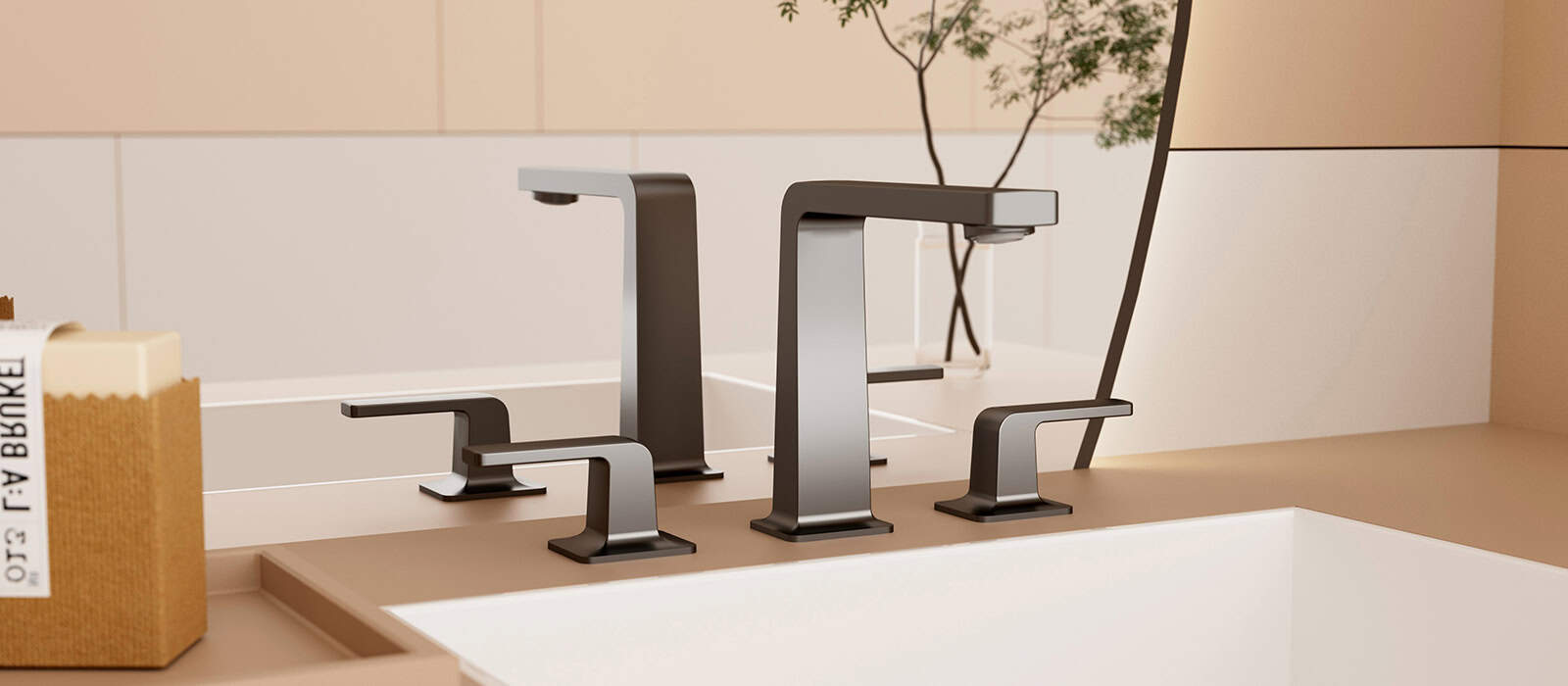 widespread faucet – gunmetal right angle spout widespread faucet - gunmetal right angle spout