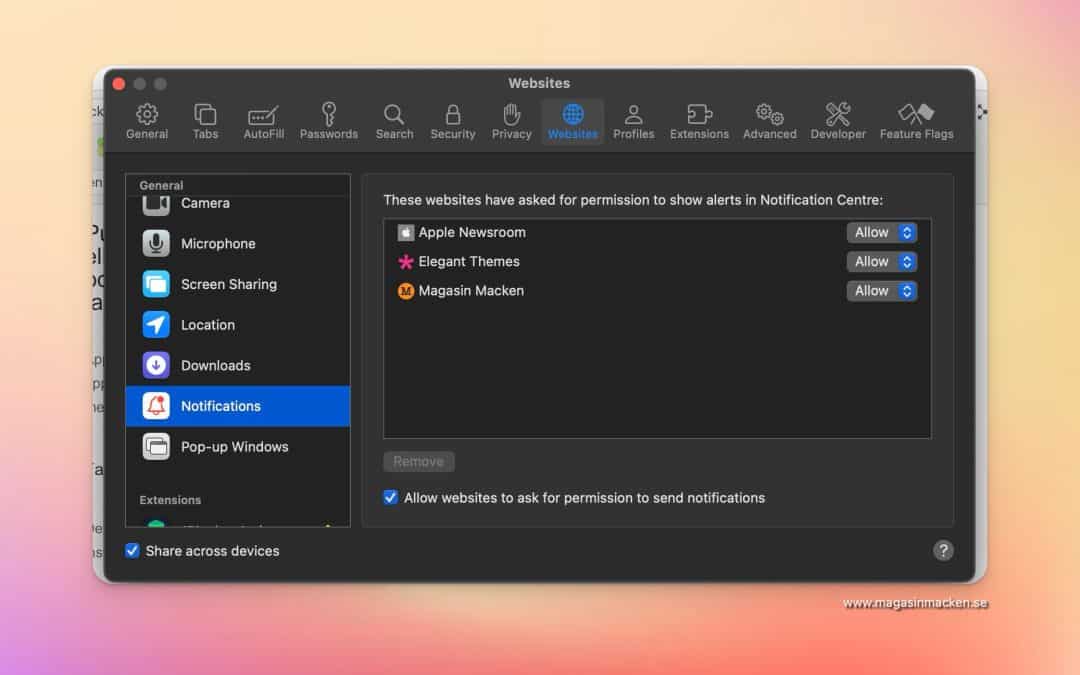 Så här blockerar du notiser från webbplatser som du besökt