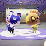 Färgglada Splatoon-figurer som dansar på en graffiti-inspirerad bakgrund med en akvarium, idealiska för spelentusiaster och samlare av Nintendo Switch-merchandise.